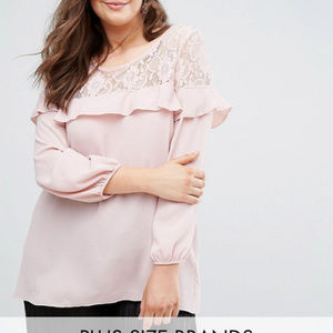 Koko lace & ruffle detail crepe blouse